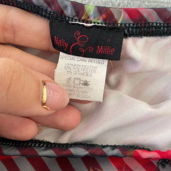 VTG Y2K Skirt Women M Red Striped Floral Knee Length Femme Fairy Office Siren - Picture 3 of 9